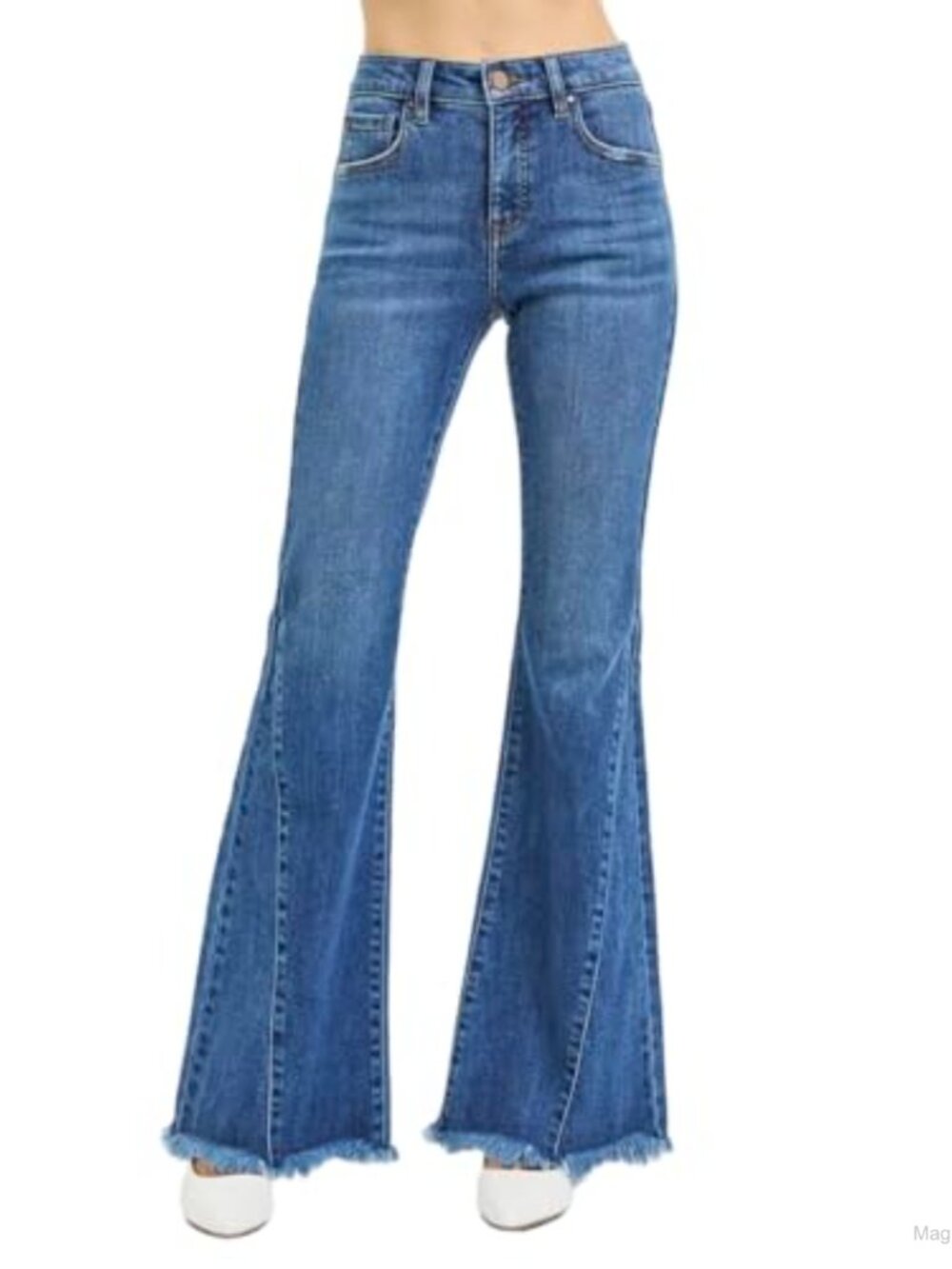 Mid Rise Side Seam Detail Flare Jeans 33 Inseam